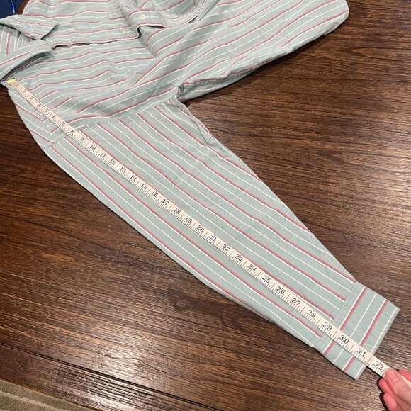 American Eagle Men's Sz M Green Red White Striped Relaxed Fit Shirt - Picture 11 of 13